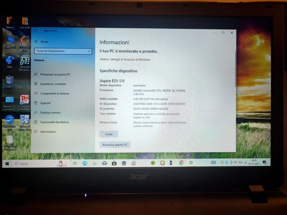 Notebook Pc Portatile - Acer Aspire ES1-511 Quad Core - Immagine 2 di 4
