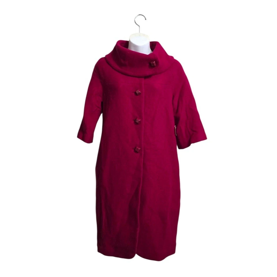 Abrigo largo de tul nuevo con etiquetas inspirado vintage mezcla de lana cuello envolvente en frambuesa talla S Foto 2 de 4