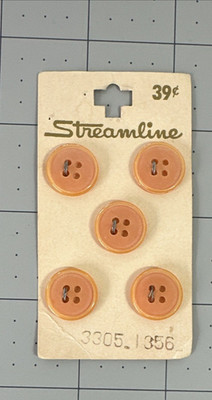 Vintage Buttons 5 Streamline #3305 Orange 5/8'' Flat 4 Hole, Sewing Crafts