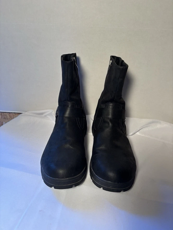 Khombu Black Zipper Buckle Biker Riding Motorcycle Boots Faux Leather Size 11 - Image 2 of 4