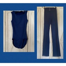 NEW Balera Womens Blue Dance Costume Leotard Sheer Pants SA Small Adult