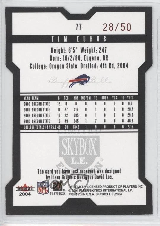 2004 Skybox LE Red Black Border /50 Tim Euhus #77 Rookie RC - Image 2 of 2