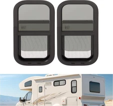 2PCS 12" W x 24" H RV Window Universal W/Net Screen and Trim Ring Slide Vertical