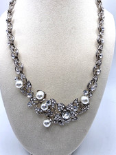 Rhinestone, Faux Pearl Choker Necklace, 21"
