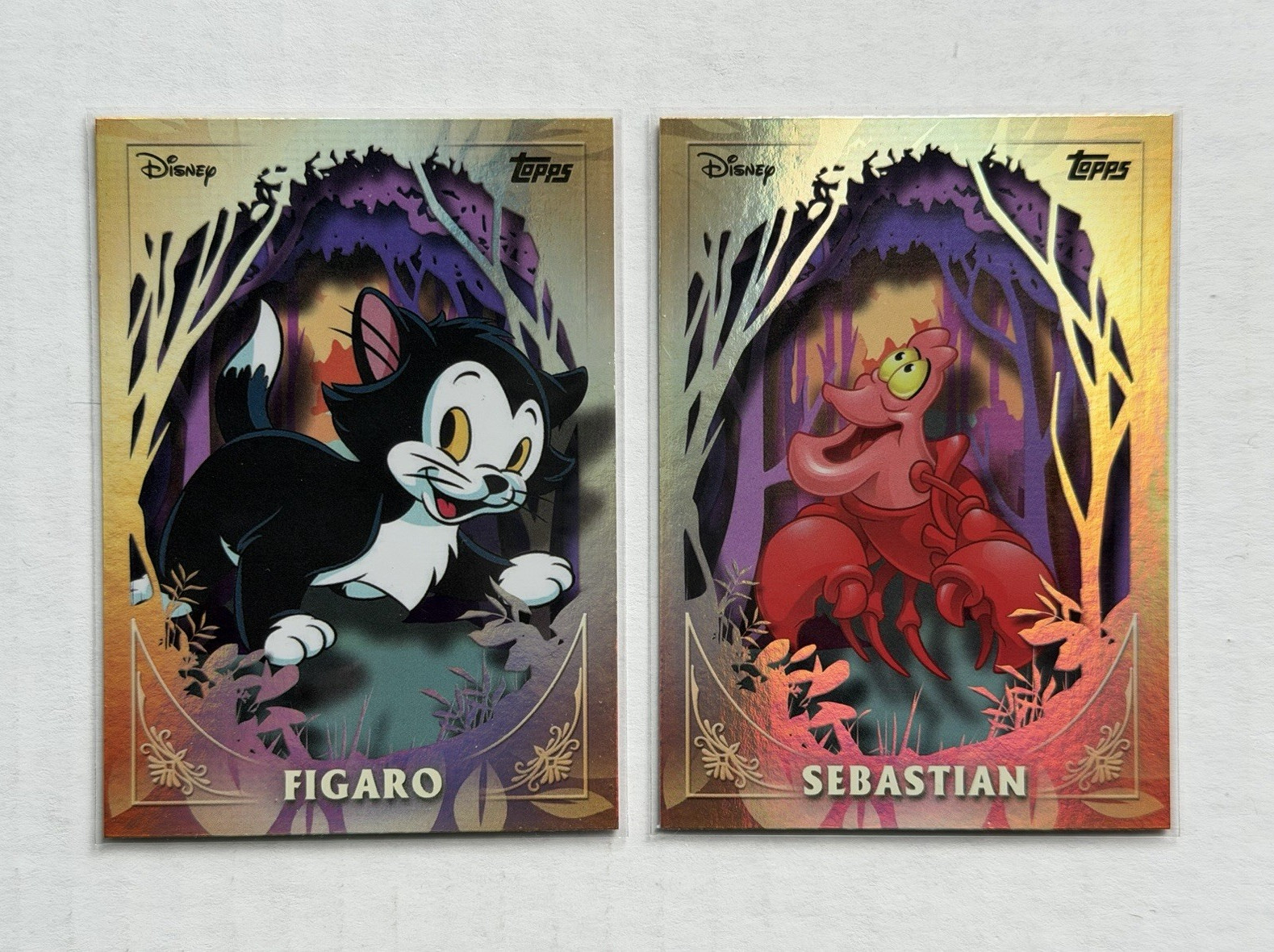 Topps Disney 2-Card Lot Figaro FF-3 Sebastian FF-10 Foil