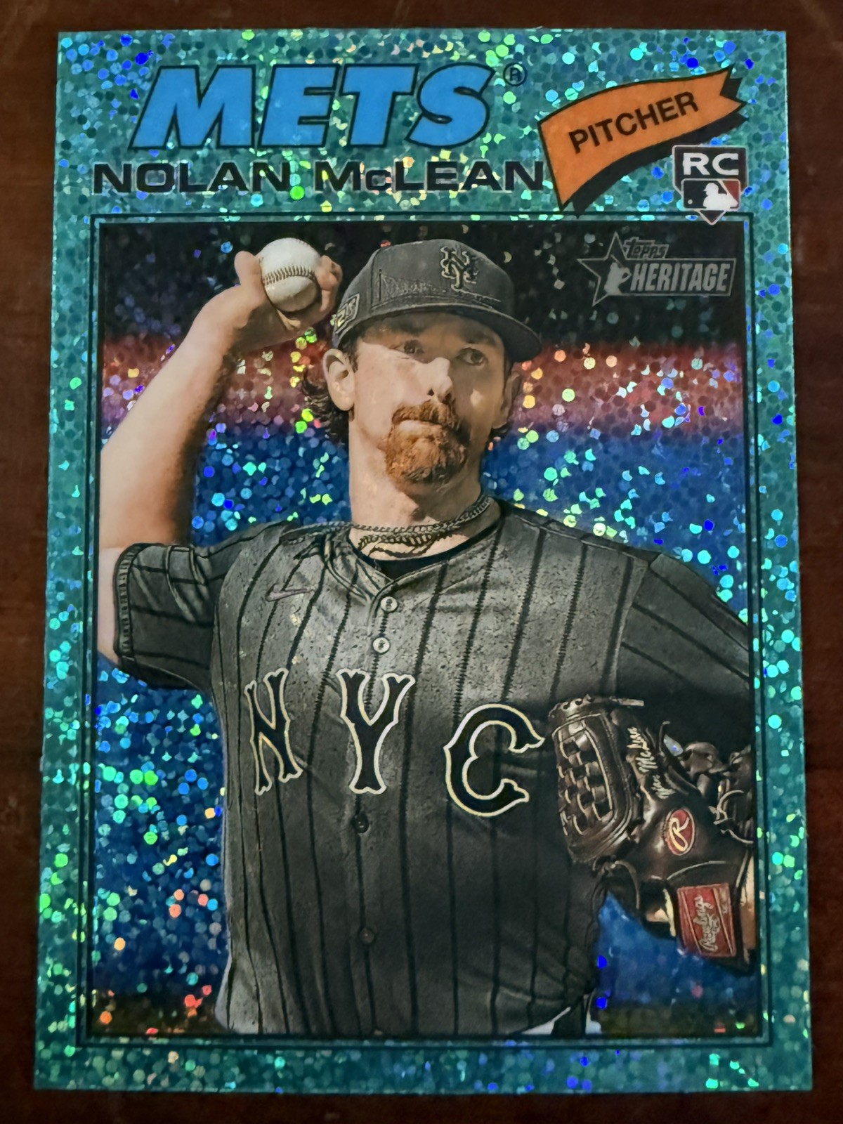 2026 Topps Heritage Nolan McLean #150 Chrome Aqua Sparkle Rookie - New York Mets