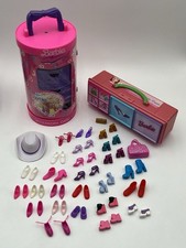 Pink Barbie Accessory Cases Mobile Closet 1991 1999 Tara Toy Corp 25 Shoes Lot