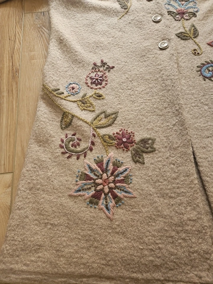 Suéter Longline Tejido Floral Lana Tweeds Crew Marrón Rosa Azul Mujer L Foto 3 de 4