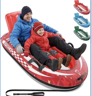 2 Person Inflatable Snow Sled with Premium Canvas Cover, Snow Tubes for Sledding