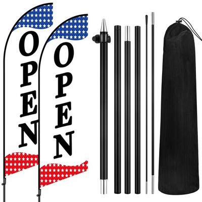 Buryeah 2 Sets Open Flags Feather Flag Pole Kit and Ground Stake 7ft Open Sig...