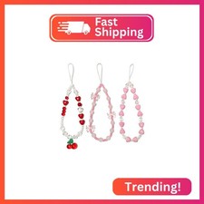 HOLAOCT Phone Charm Strap, Cute Heart Camera Wrist Strap Beaded Cell Phone Chain