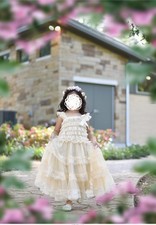 Ever Fairy Girls Beige Lace Ball Gown Dress Ruffle Sleeveless Bow Size 5T