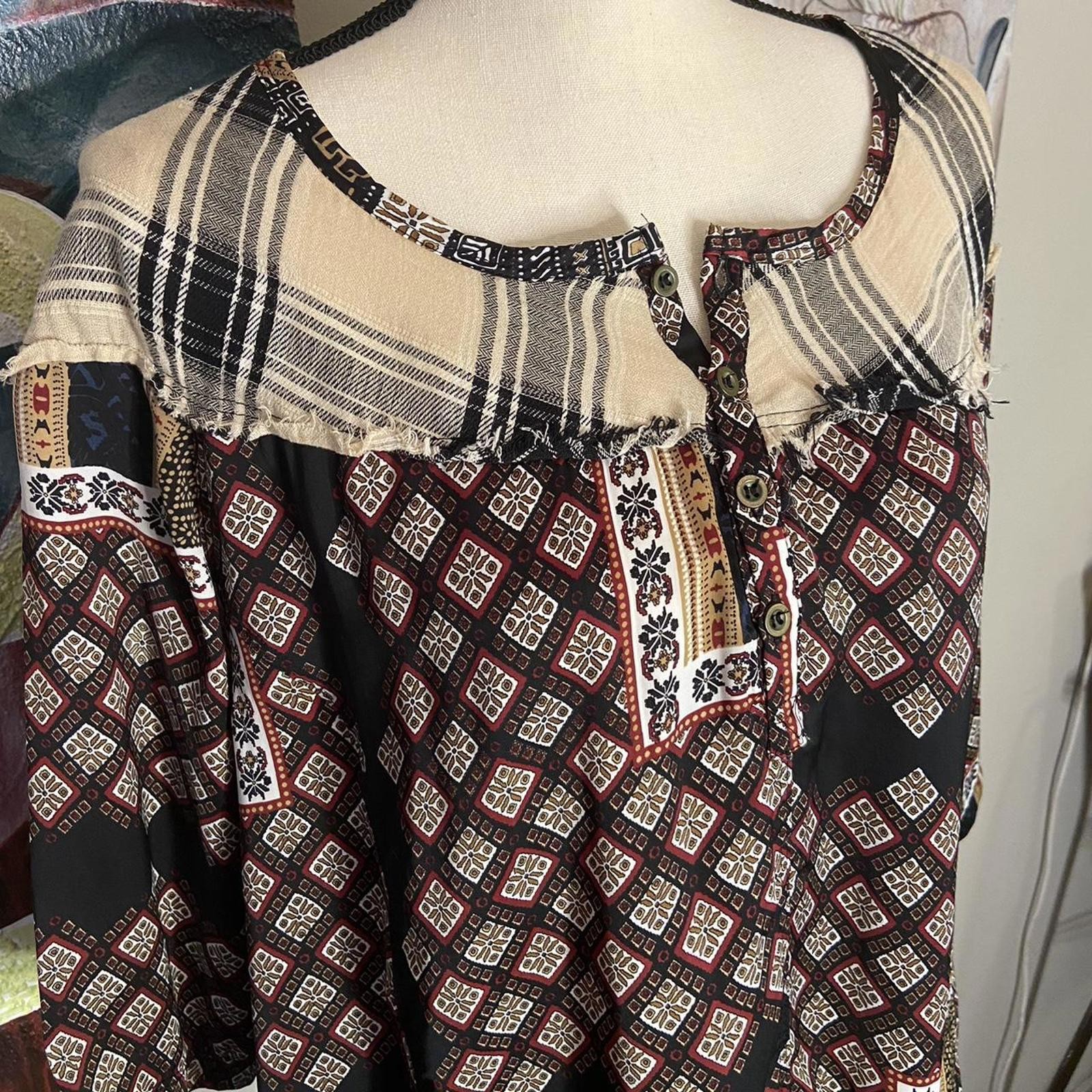 Patchwork & three quarter length sleeve peasant b… - image 2