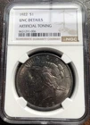 1922-p Peace Silver Dollar NGC UNC DETAILS ARTIFICIALLY TONING Blue Purple