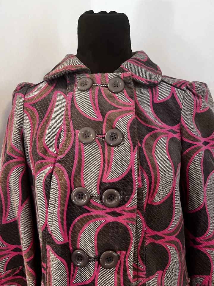 Abrigo para mujer Elevenses Anthropologie hoja de loto doble pecho guisante talla 2 rosa Foto 2 de 4