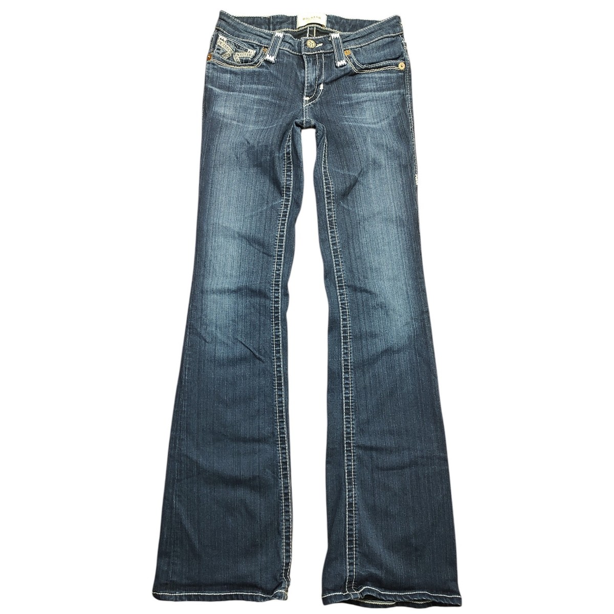 BIG STAR Y2K Sweet Flare Blue Thick Stitch Jeans Denim Womens 26L