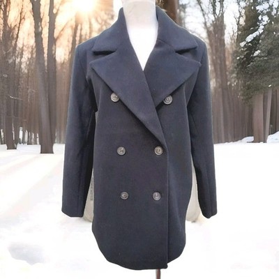 Vila Double Breasted NWT Old Money Glam Jacket Pea Coat Black Sz 34 M Women NEW!