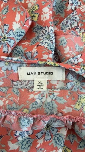 Max Studio Damen Plissee-Top mit Blumenmuster und Flatterärmeln, Größe XL - Bild 5 von 5