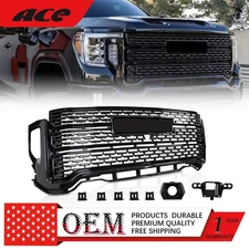 For 2020-2023 GMC Sierra 2500 HD 3500HD Denali Style Front Grille GLOSSY BLACK