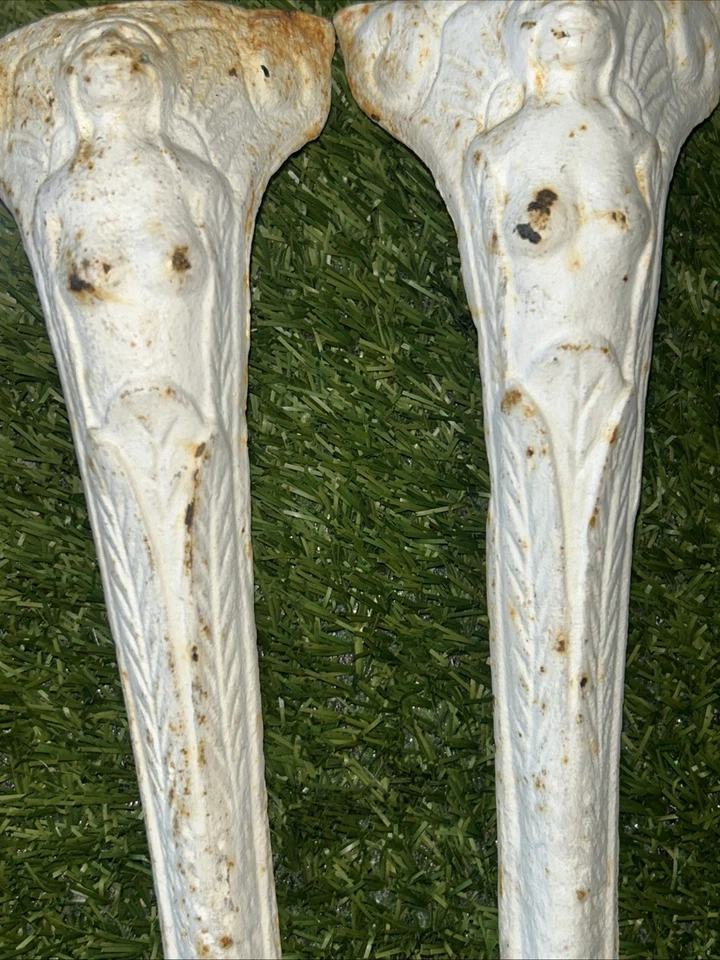 4 Antique Salvage Art Nouveau Cast Metal Legs Winged & Crowned Woman Claw Foot - Image 4 of 4