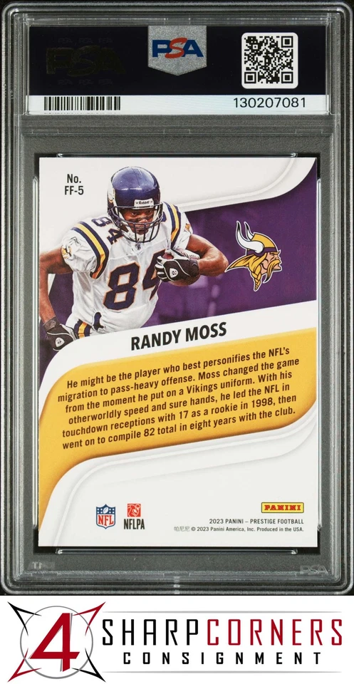 2023 PANINI PRESTIGE FRANCHISE FAVORITES #FF5 RANDY MOSS HOF POP 1 PSA 10 - Image 2 of 2