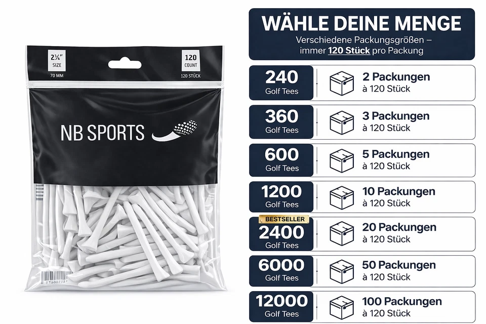 Golf Tees Bambus 70mm ab 240 Stück Golftees Abschlag Tee Golf Tee Abschlagstif - Bild 1 von 4