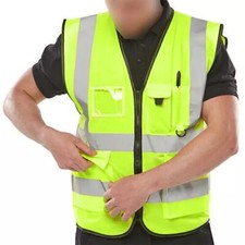 HI VIS VIZ VEST HIGH VISIBILITY WORK WAISTCOAT WITH PHONE & ID POCKETS YELLOW