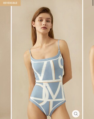 VISUAL MOOD Elena Reversible One Piece Swimsuit Bathing Suit Blue XS Mint