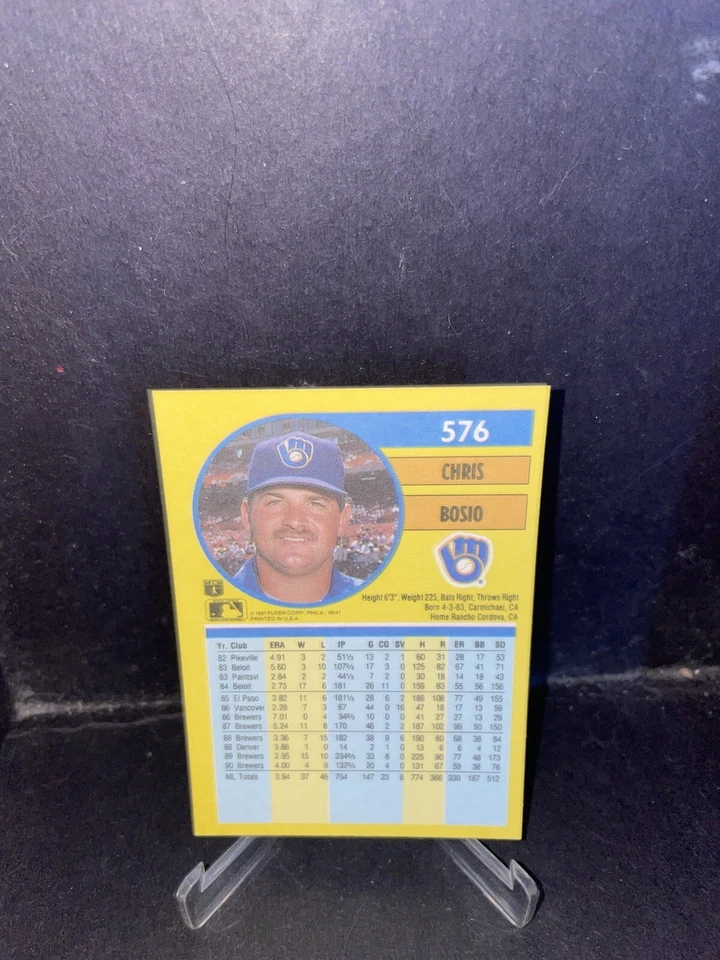 1991 Fleer Milwaukee Brewers Baseball Card #576 Chris Bosio - Image 2 of 2