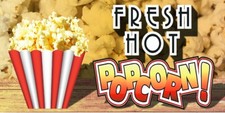 FRESH HOT POPCORN VINYL HORIZONTAL BANNERS CHOOSE A SIZE NEW 