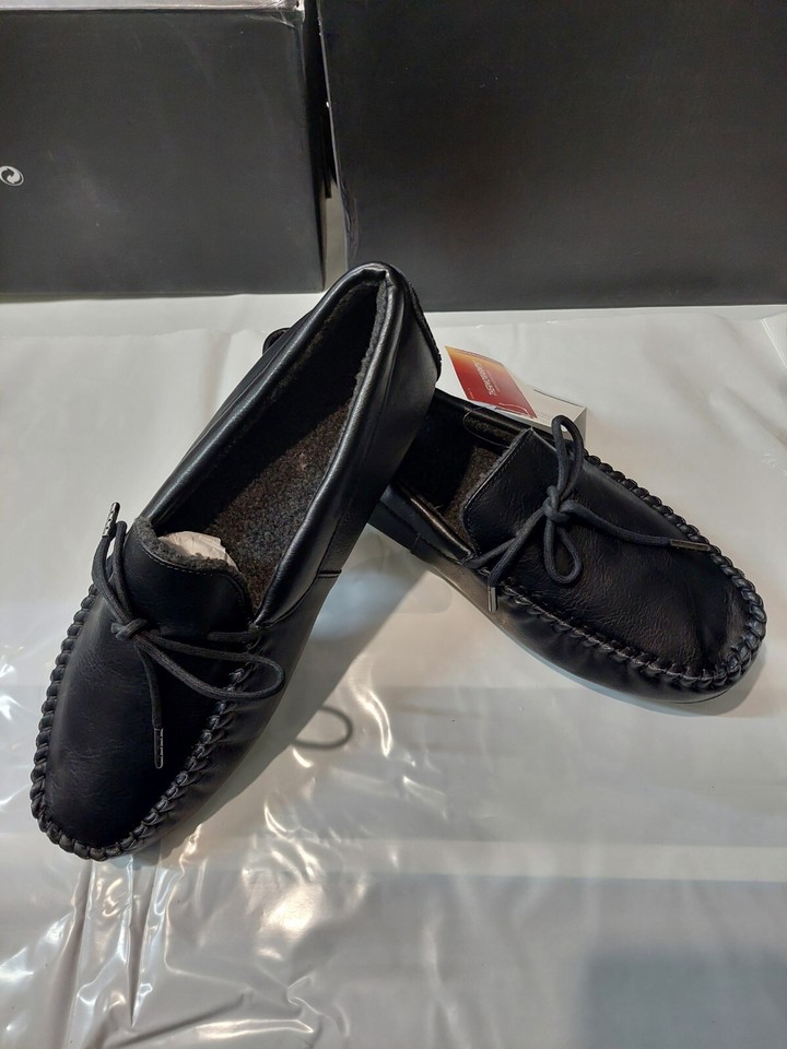 M&S Men's Black Thermowarmth Leather Slippers Size UK10 EU44.5 eBay