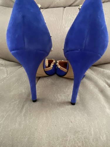 Women’s Halogen Studded Blue Pumps Heels Leather Uppers Size 10.5 Pre Owned - Picture 4 of 14