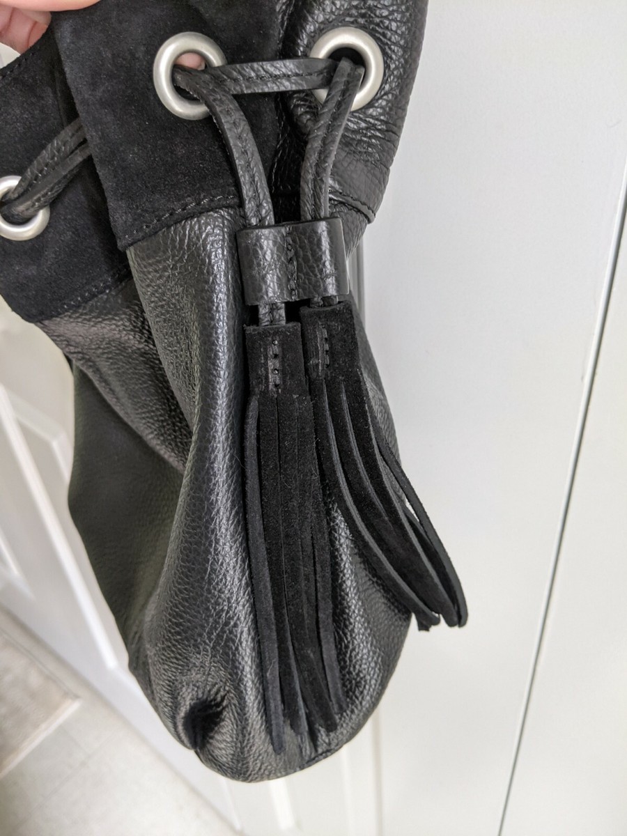 American Eagle Black Pebble Leather And Suede Bucket Drawstring