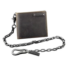 Wallet for Men VINTAGE Leather Biker Card Holder Wallet With Safe Chain Brown