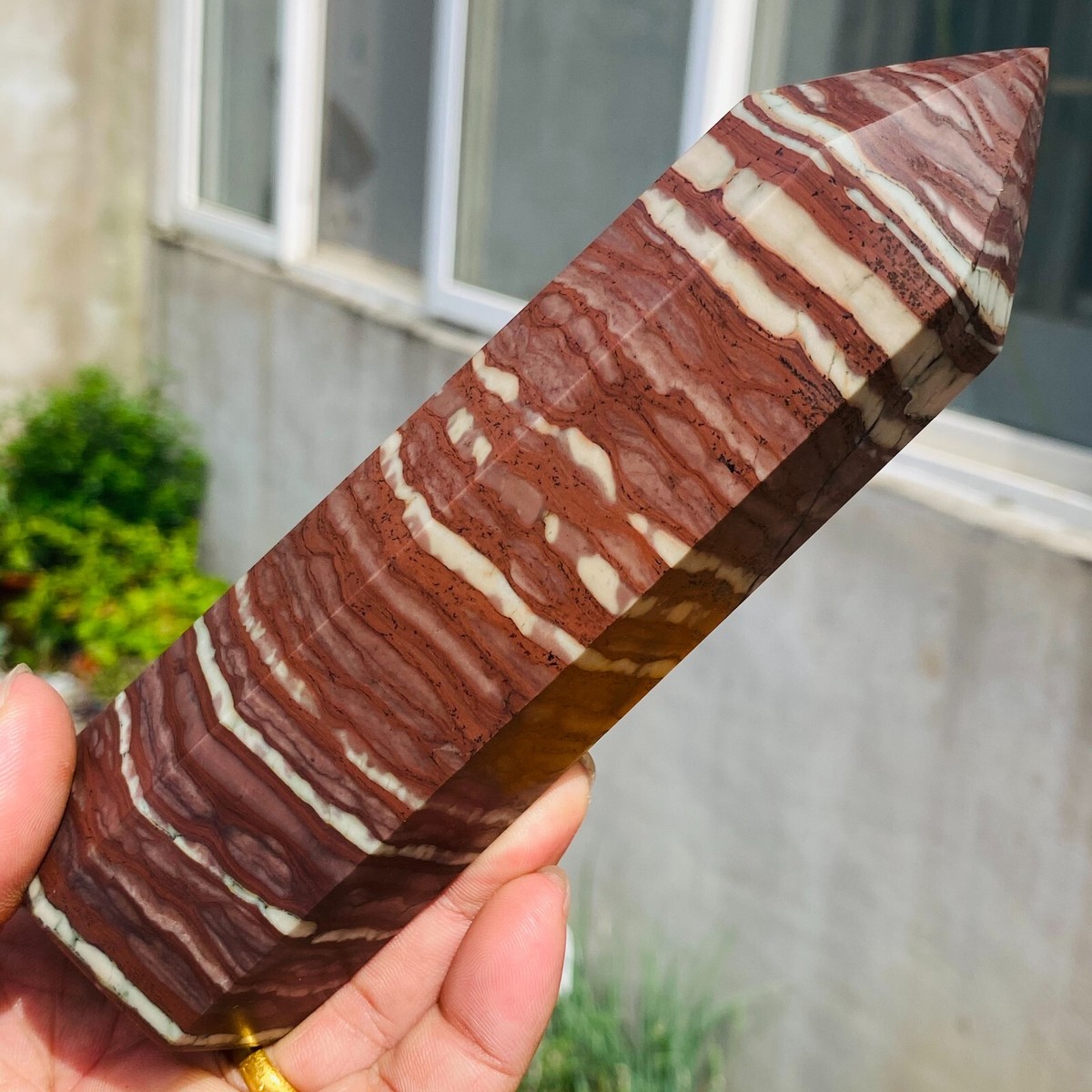 603g Large Red Zebra Stone Jasper Crystal Wand Point Tower Obelisk