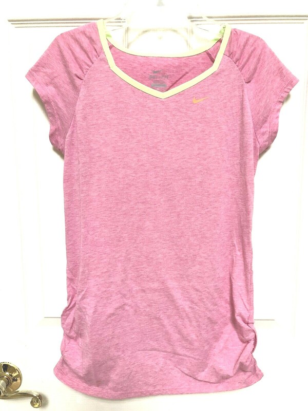 Girl's Nike Dri-Fit Heather Pink Neon Ruched Sides Tee Shirt XL