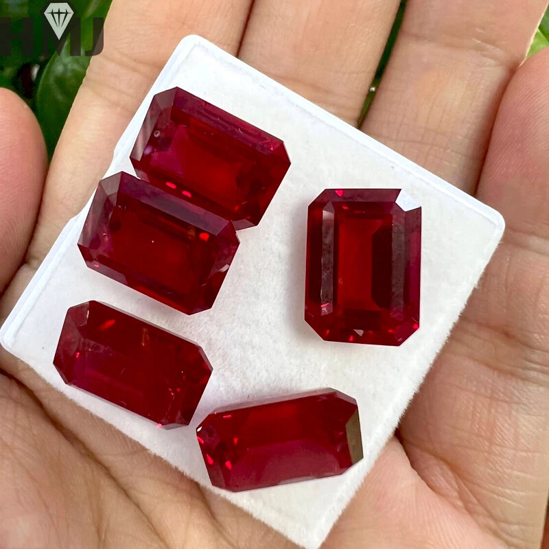 Lab Grown Ruby Pigeon Blood Red Ruby Emerald Cut AGL Certificate Loose Gemstones - Image 2 of 4