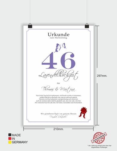 Hochzeitstag Geschenk Urkunde 1-80 Hochzeitstag Ehejubiläum wählbar - Bild 326 von 567