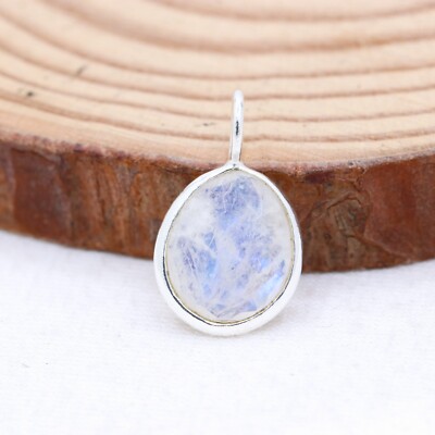925 Sterling Silver Blue Fire Natural Rainbow Moonstone Pendant