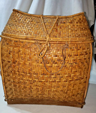 Vintage "Wicker Basket" Large Handwoven Wood Base Double Handle 18"