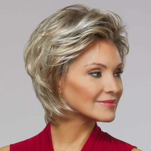 Dark Roots Ombre Blonde Synthetic Heat Safe Wigs Short Wave Wigs With Air Bangs - Picture 1 of 5