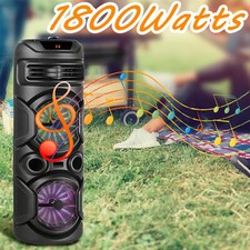 1800W Portable Bluetooth Speaker Dual Subwoofer Heavy Bass Sound System Party FM