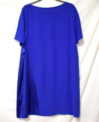 Eileen Fisher Royal Blue Silk Georgette Crepe Trapezoid T-Dress-Satin Insert-M