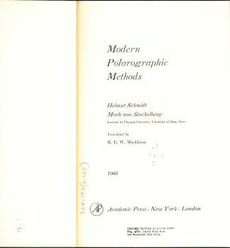 MODERN POLAROGRAPHIC METHODS [BY] HELMUT SCHMIDT [AND] MARK VON STACKELBERG - Foto 1 di 1
