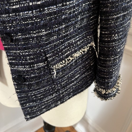Blazer para mujer Ann Taylor Petites 4P tweed negro blanco chaqueta clásica flecos - Imagen 4 de 8