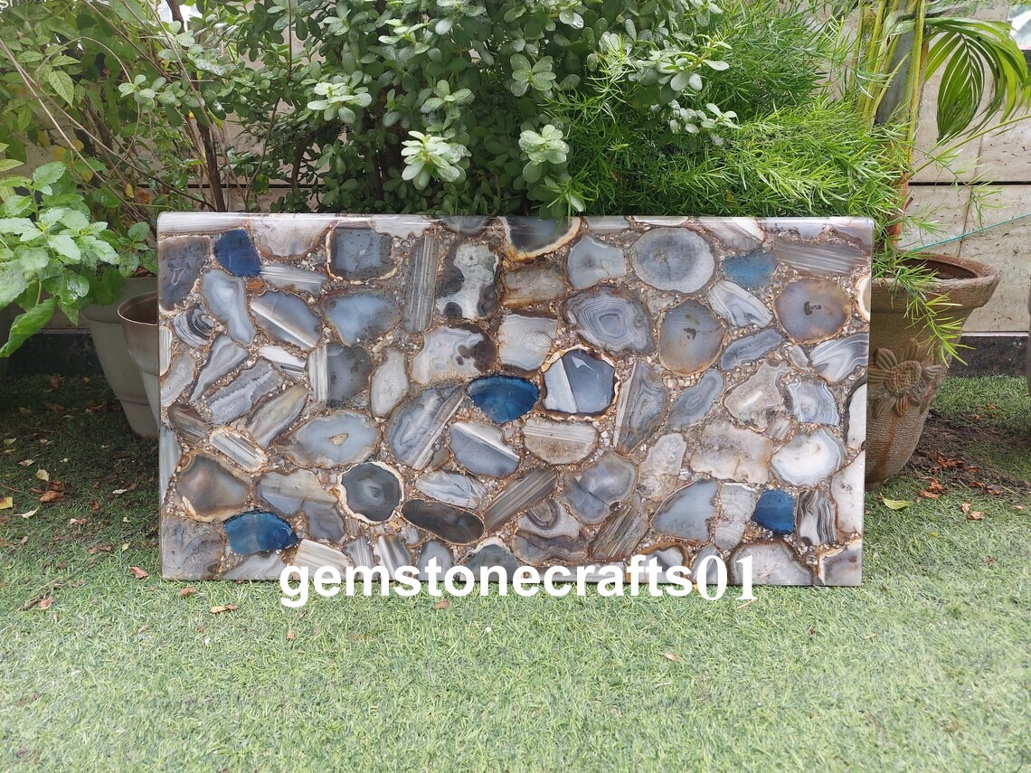 Natural agate geode coffee table top for stylish hallway decor