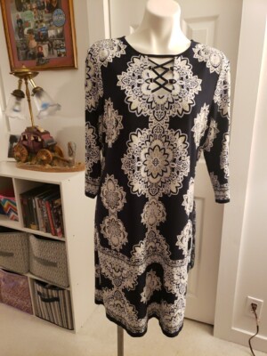sandra darren dress Large Mandala Pattern Midnight Blue White Boho
