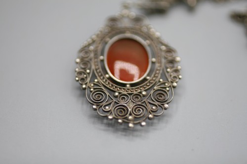 Ornate Filigree Necklace Carnelian Sterling Silver S5 - Picture 9 of 11