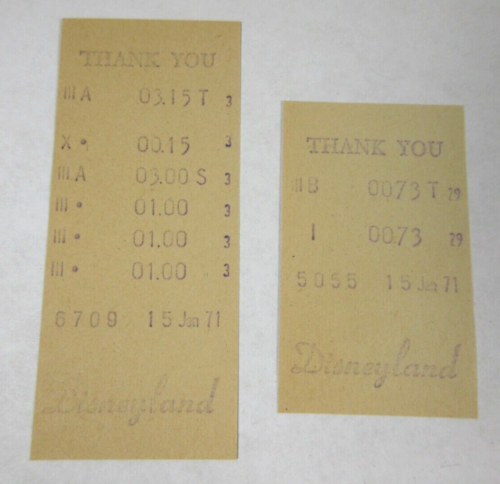 Lotto vintage 2 Disney 1971 Disneyland cassa stampata cliente ricevuta acquisto - Foto 1 di 6