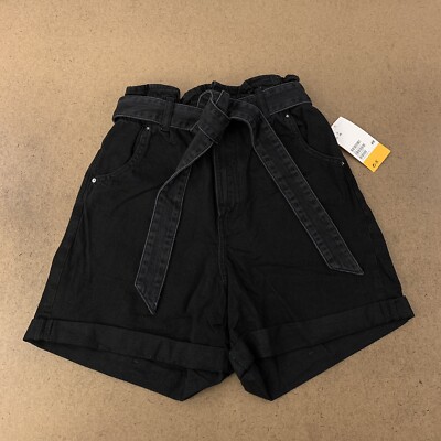 H&M Women's Size 4 Black High Rise Elastic Belted Waist Shorts NWT